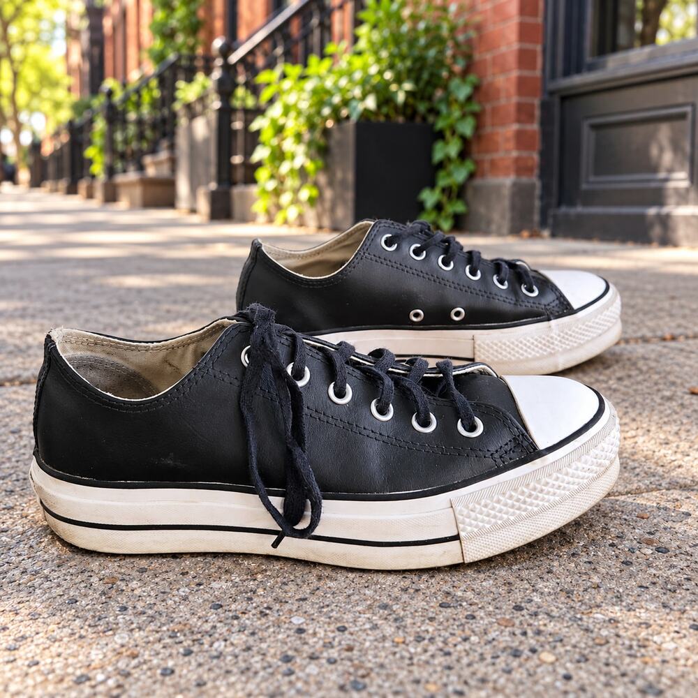 Converse Chuck Taylor Sz 9 All Star Lift Platform Leather Low Top Sneakers